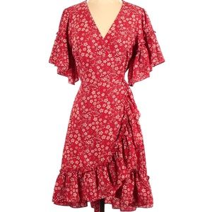 Max Studio Red Floral Wrap Dress